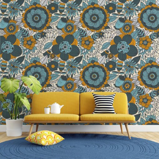 Geometrical Pattern Flowers Wallpaper Mural