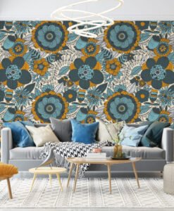 Geometrical Pattern Flowers Wallpaper Mural
