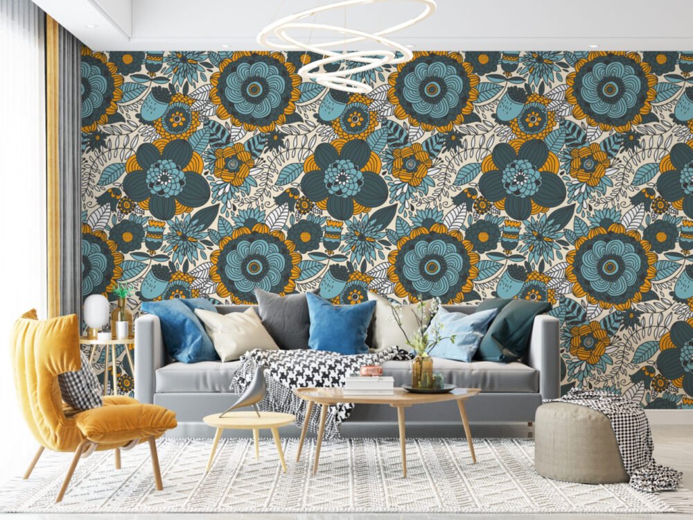 Geometrical Pattern Flowers Wallpaper Mural