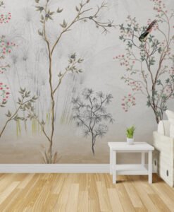 Birds On the Blossoming Trees Wallpaper Mural