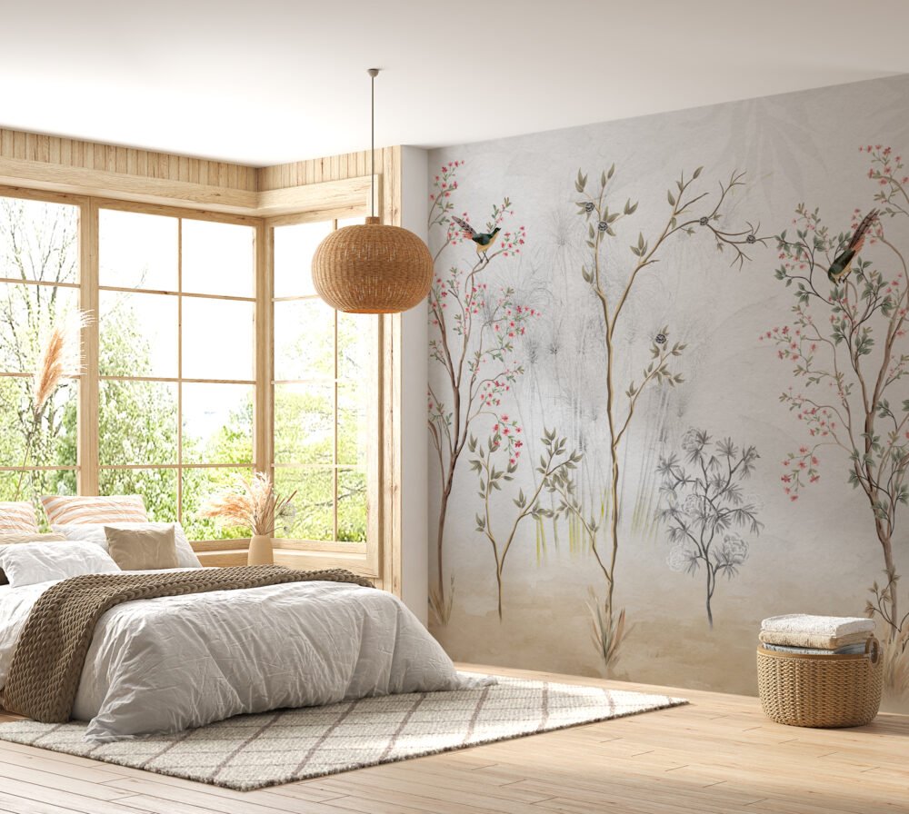 Birds On the Blossoming Trees Wallpaper Mural