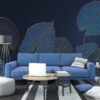 Navy Blue Leaves Peel and Stick Wallpaper Mural