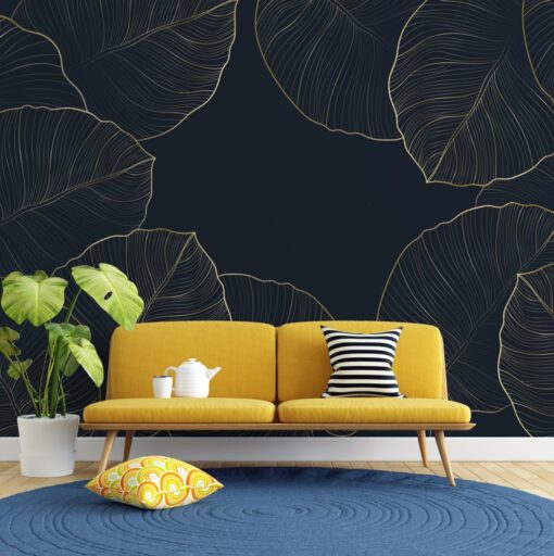 Big Gold Effect Leaves Leaves Wallpaper Mural