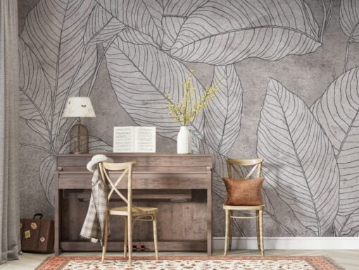 Old-Looking Floor And Leaves Wallpaper Mural