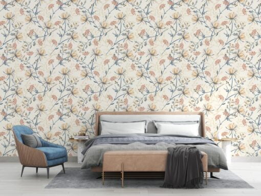 Soft Floral Patterned Wallpaper Mural