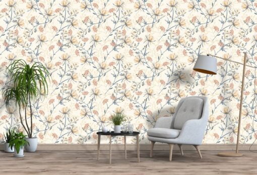 Soft Floral Patterned Wallpaper Mural