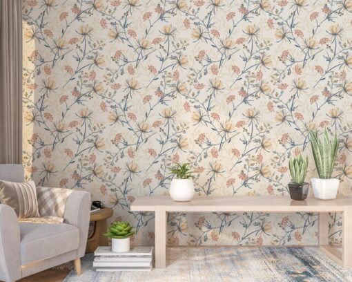 Soft Floral Patterned Wallpaper Mural