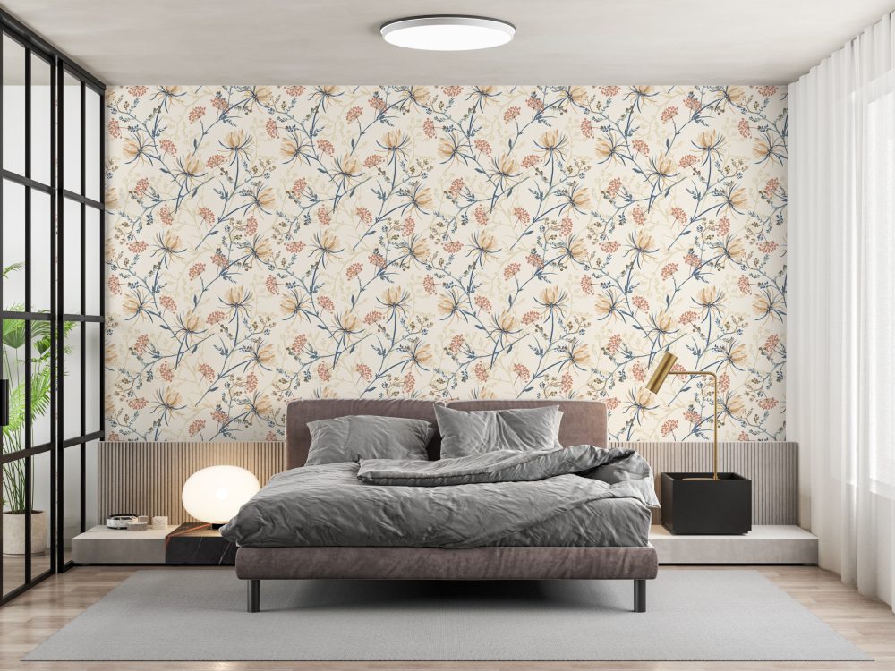 Soft Floral Patterned Wallpaper Mural