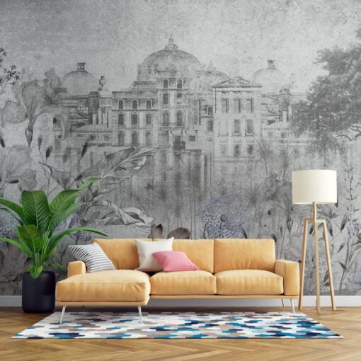 Old Palace And Flower Garden Wallpaper Mural