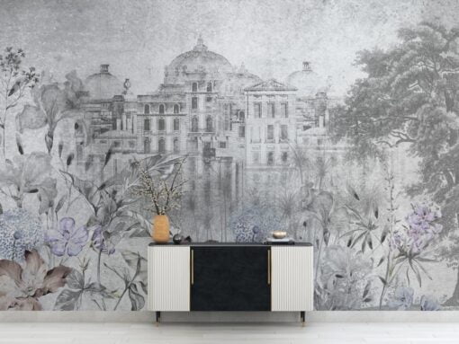 Old Palace And Flower Garden Wallpaper Mural