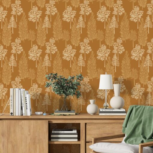 Forest Pattern In Gold Color Wallpaper Mural