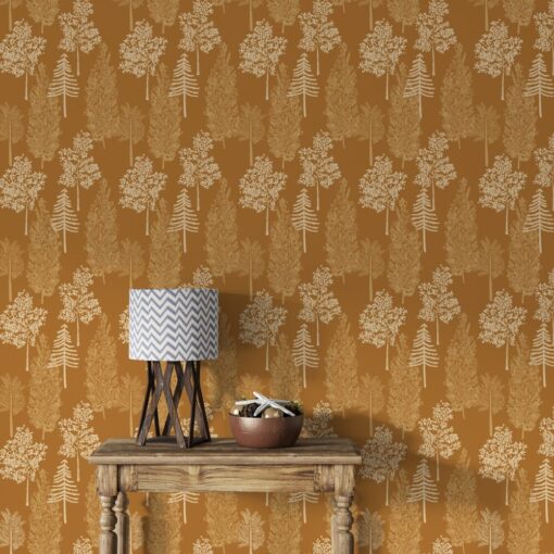 Forest Pattern In Gold Color Wallpaper Mural