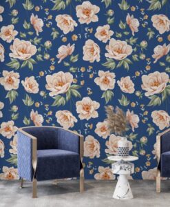 Roses on Blue Wallpaper Mural