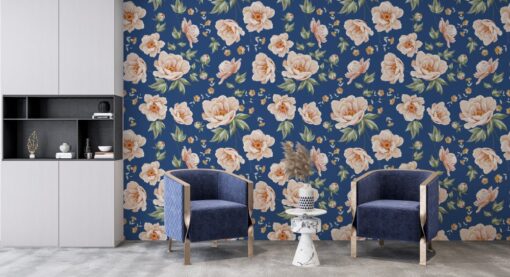 Roses on Blue Wallpaper Mural