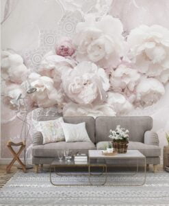 Abstract 3D White Rose Wallpaper Mural