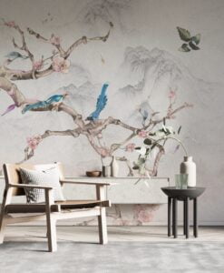 Flowers Blooming on Branches Wallpaper Mural