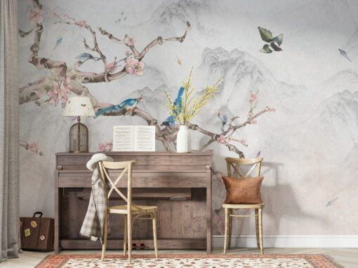 Flowers Blooming on Branches Wallpaper Mural