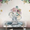 Soft Flowers And Elephant Wallpaper Mural