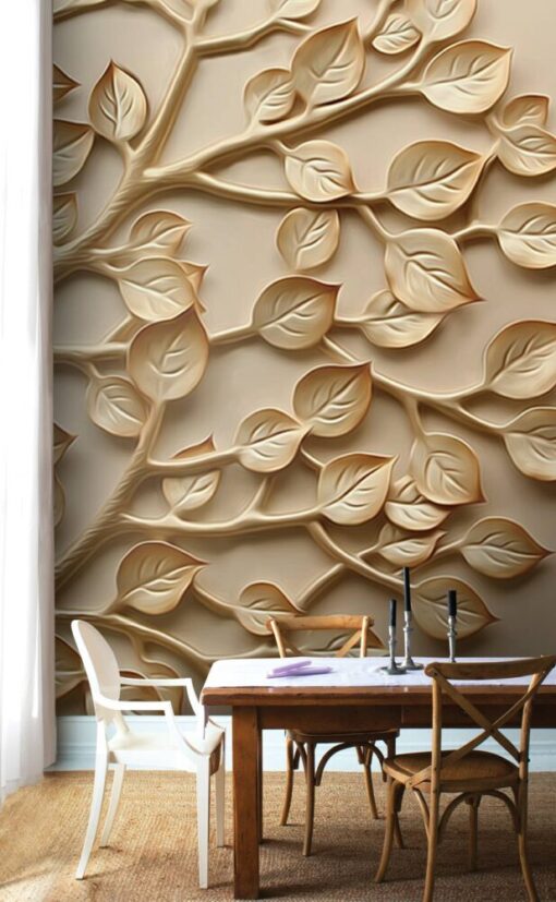 Leaves On Branches and Bird Wallpaper Mural
