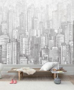 Stylish Gray Tones City Theme Wallpaper Mural