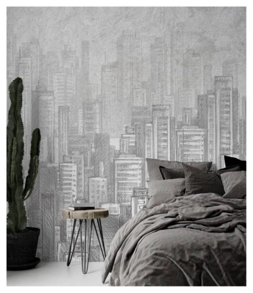 Stylish Gray Tones City Theme Wallpaper Mural