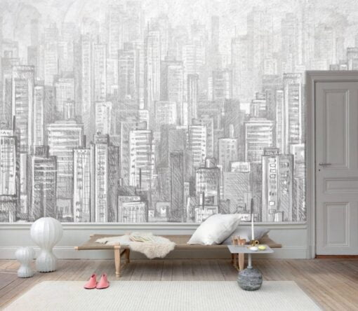 Stylish Gray Tones City Theme Wallpaper Mural