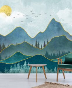 Lines Drawn Mountain Landscape Wallpaper Mural