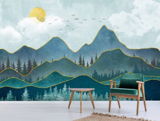 Lines Drawn Mountain Landscape Wallpaper Mural