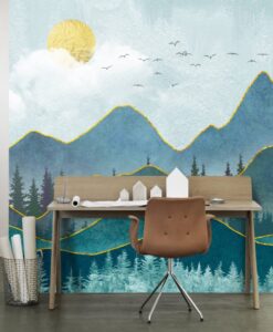 Lines Drawn Mountain Landscape Wallpaper Mural