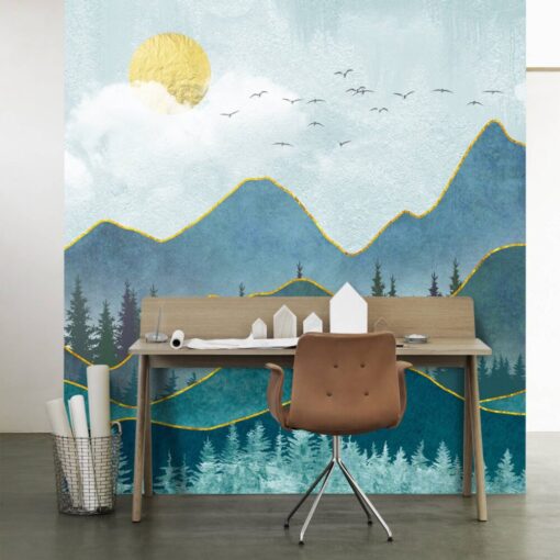 Lines Drawn Mountain Landscape Wallpaper Mural