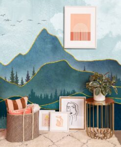 Lines Drawn Mountain Landscape Wallpaper Mural