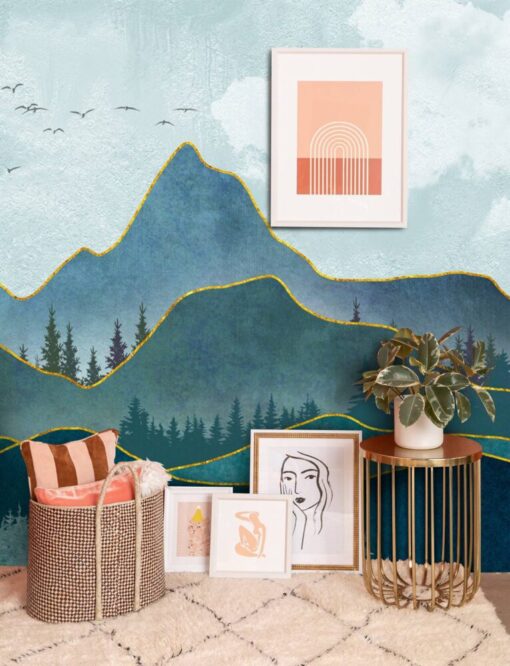 Lines Drawn Mountain Landscape Wallpaper Mural