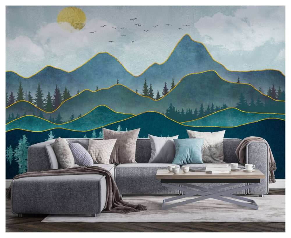 Lines Drawn Mountain Landscape Wallpaper Mural