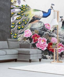 Peacock Birds And Flowers Wallpaper Mural