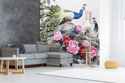 Peacock Birds And Flowers Wallpaper Mural