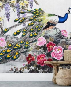 Peacock Birds And Flowers Wallpaper Mural