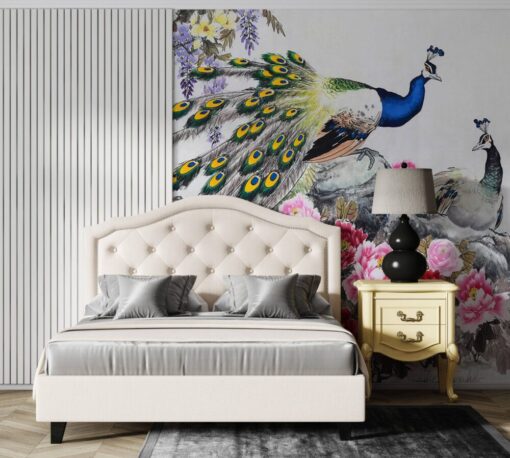 Peacock Birds And Flowers Wallpaper Mural