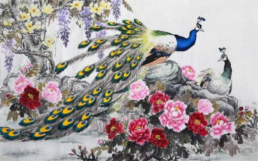 Peacock Birds And Flowers Wallpaper Mural