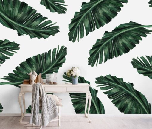 Green Tropical Leaf Wall Wallpaper Mural