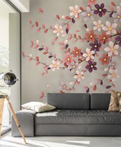 3D Flowers on Branch Wallpaper Mural
