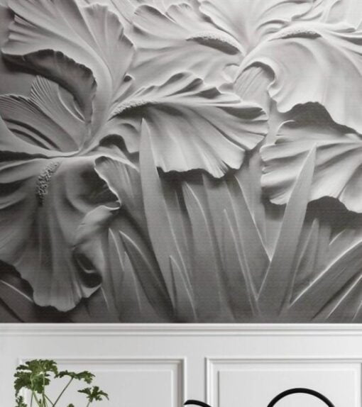 Embossed Grayscale Flowers Wallpaper Mural