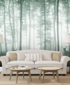 Green Foggy Forest Wallpaper Mural