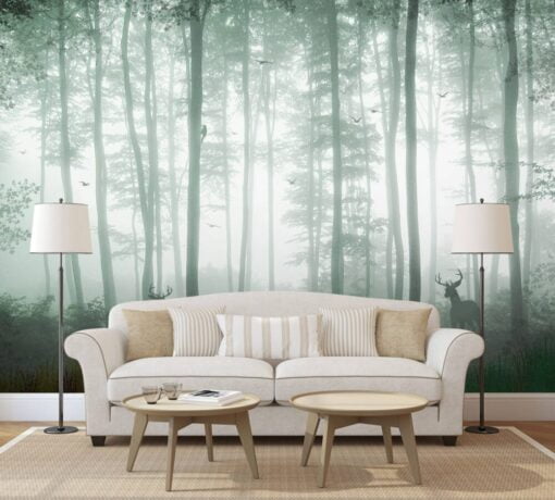 Green Foggy Forest Wallpaper Mural