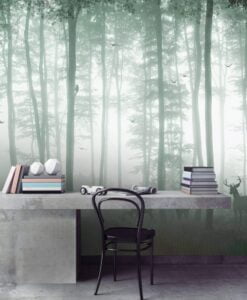 Green Foggy Forest Wallpaper Mural