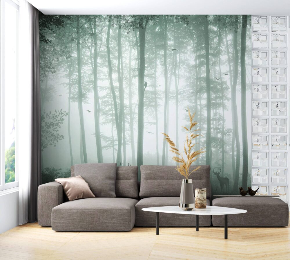 Green Foggy Forest Wallpaper Mural