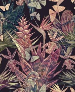 Tropical Birds Leaf Butterflies Wallpaper Mural