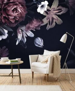 Black Colorful Flowers Wallpaper Mural