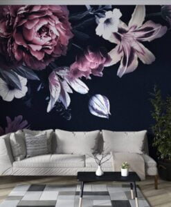 Black Colorful Flowers Wallpaper Mural