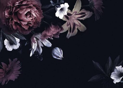 Black Colorful Flowers Wallpaper Mural