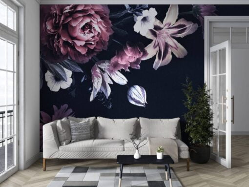 Black Colorful Flowers Wallpaper Mural